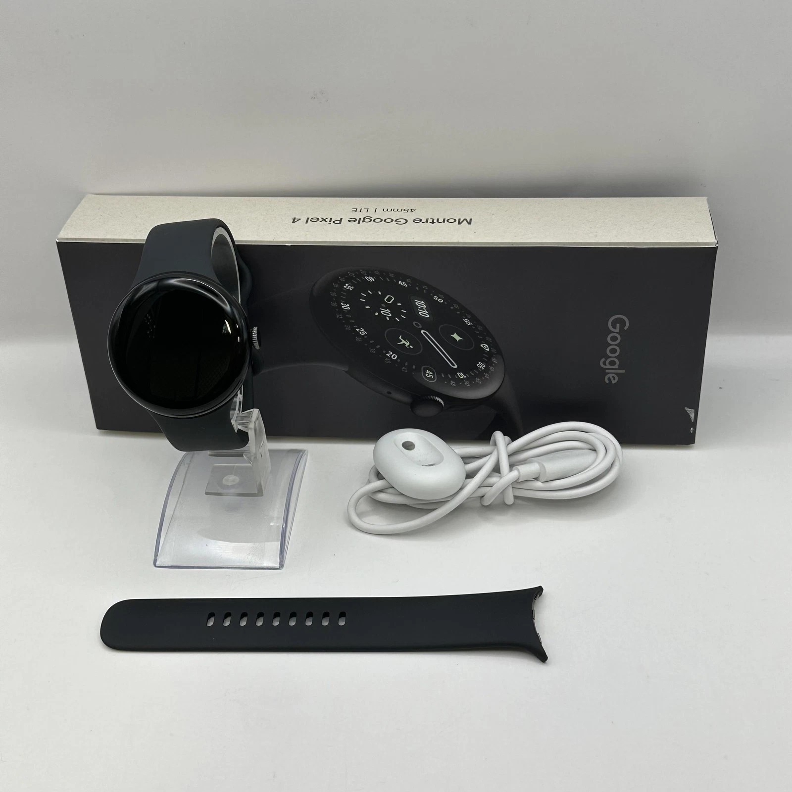 Google Pixel Watch 4 45mm Matte Black Aluminum w/Obsidian Sport (LTE)- Excellent