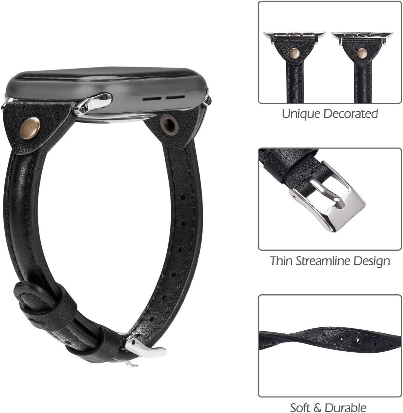 Slim Rivet Leather Strap Compatible with Apple Watch Series 11 42mm