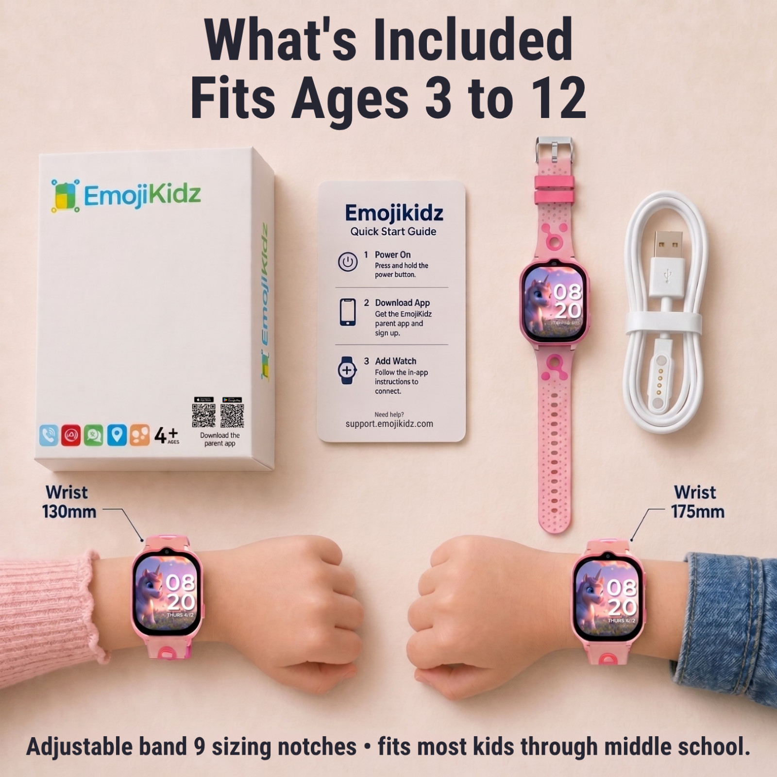 EmojiKidz GPS Kids Smartwatch 4G Voice & Video Calling,SOS Button, Pink