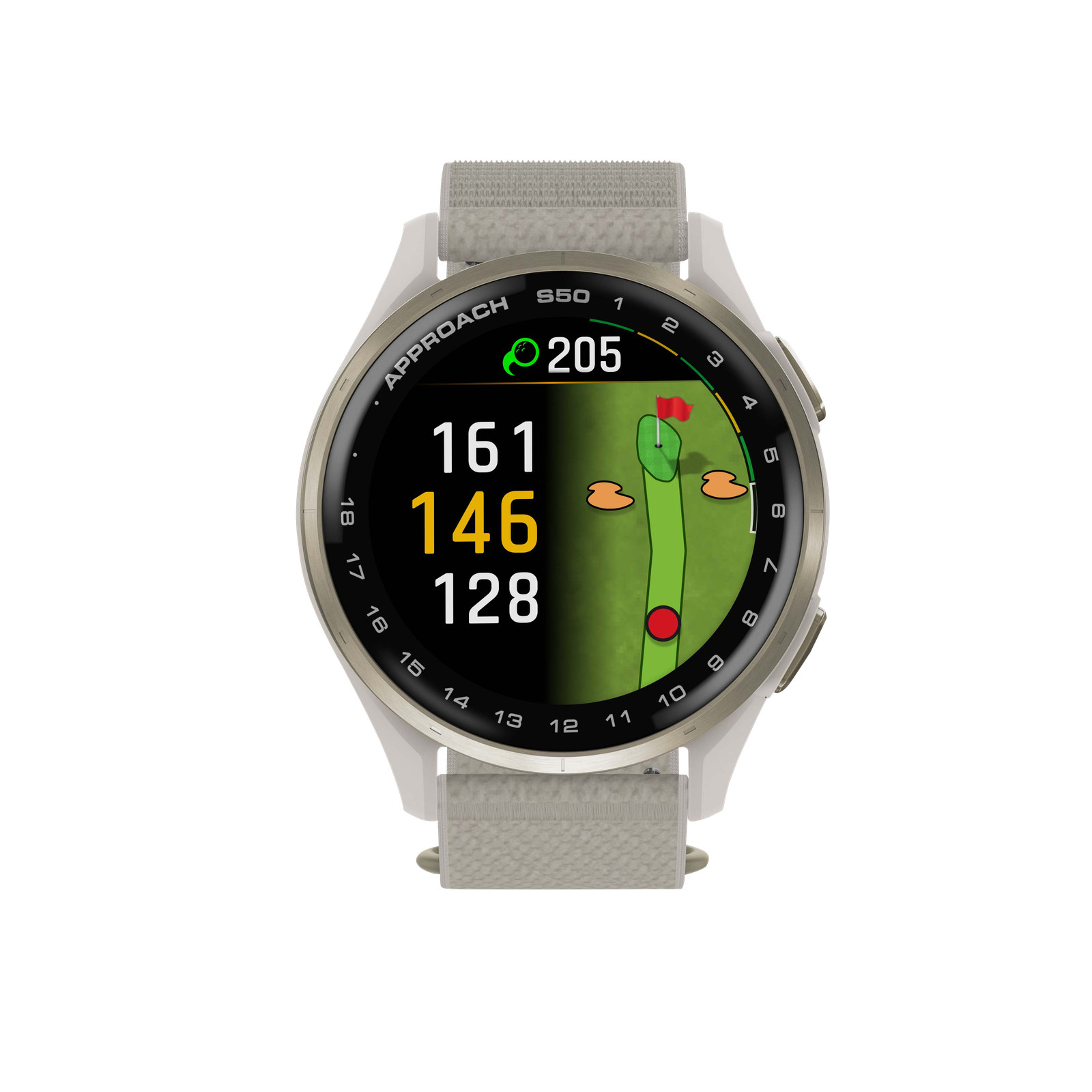 Garmin Approach S50, Gold Bezel/Ivory ComfortFit Nylon Band, (010-03010-01)