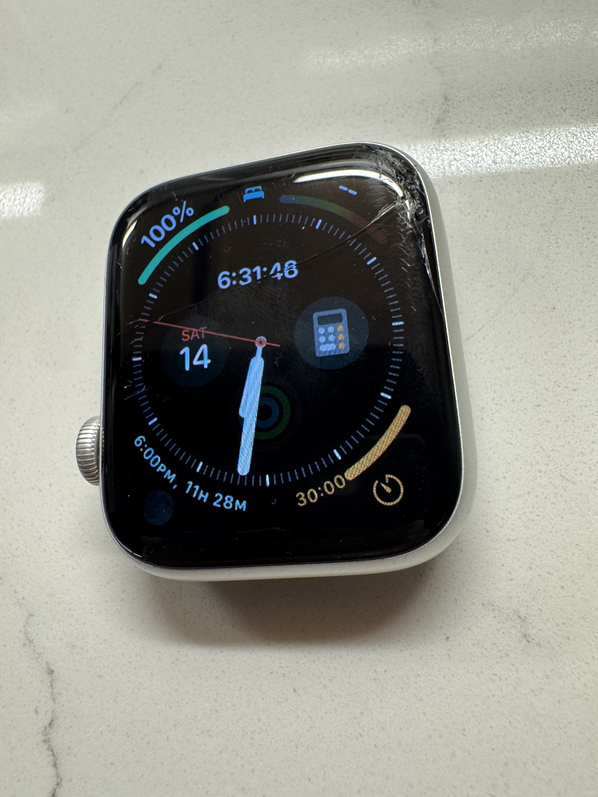 Apple Watch Series 4 Nike+ 44 mm Silver Aluminum Case with pure Plat/Black band.
