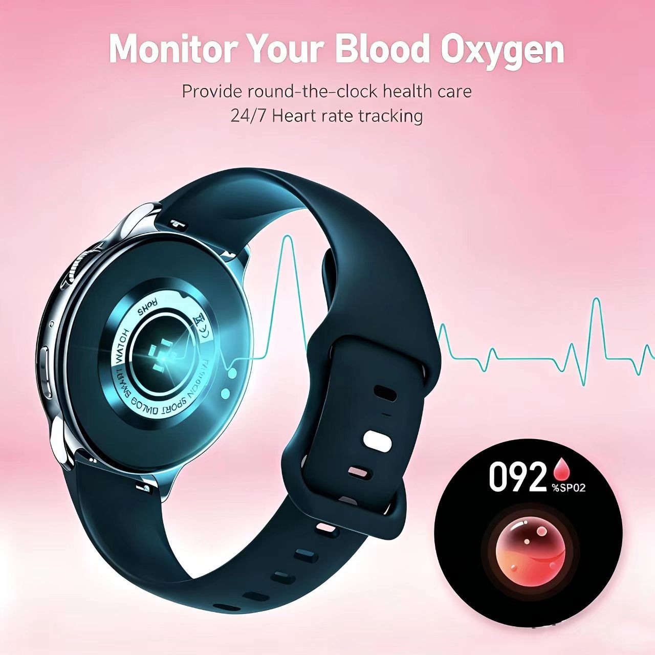 Brand New Women’s Dopamine Sports Smart Watch with Black Rubber Strap 52mm