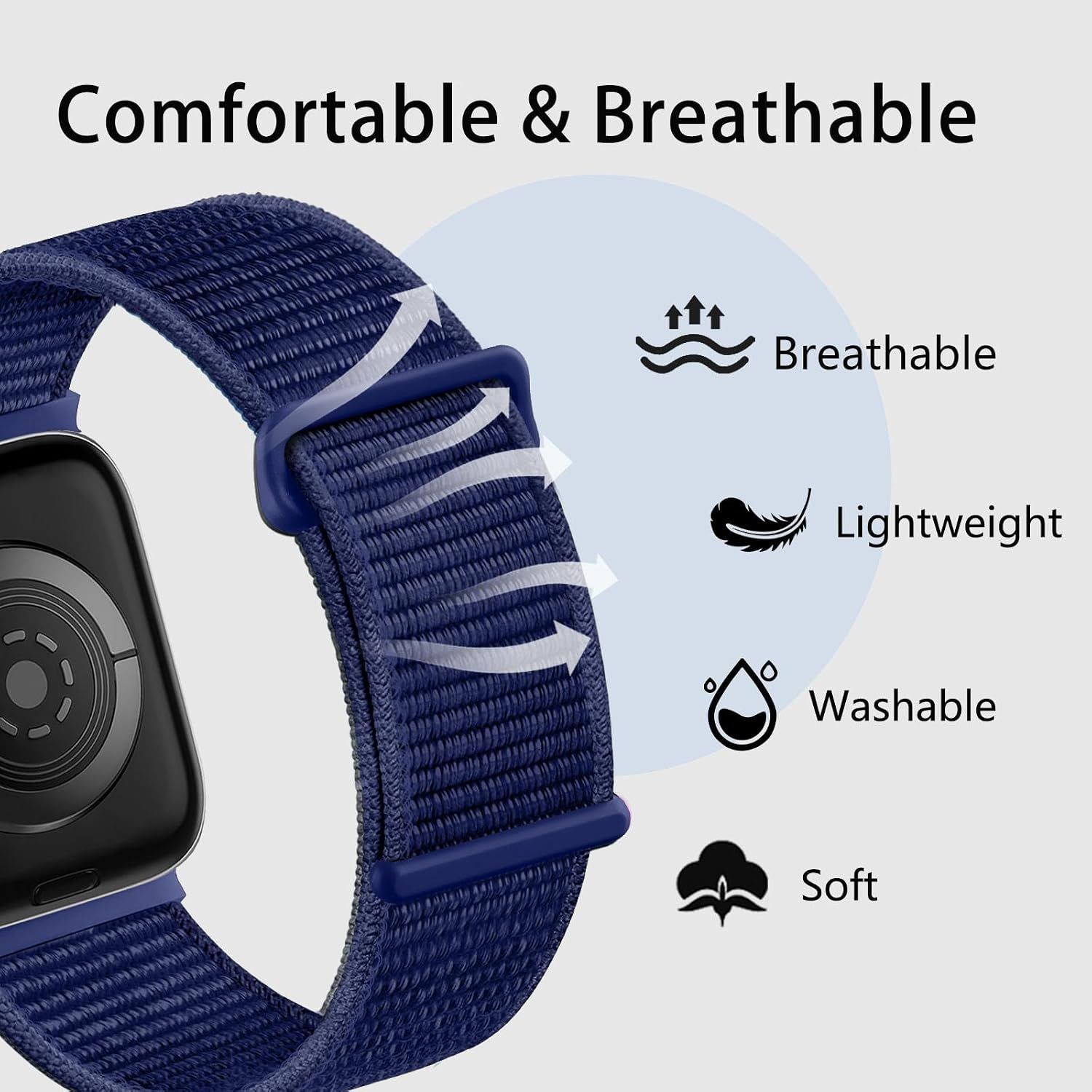 Navy Blue Soft Nylon Wrist Strap for Apple Watch Series 7 44mm Compatible Band
