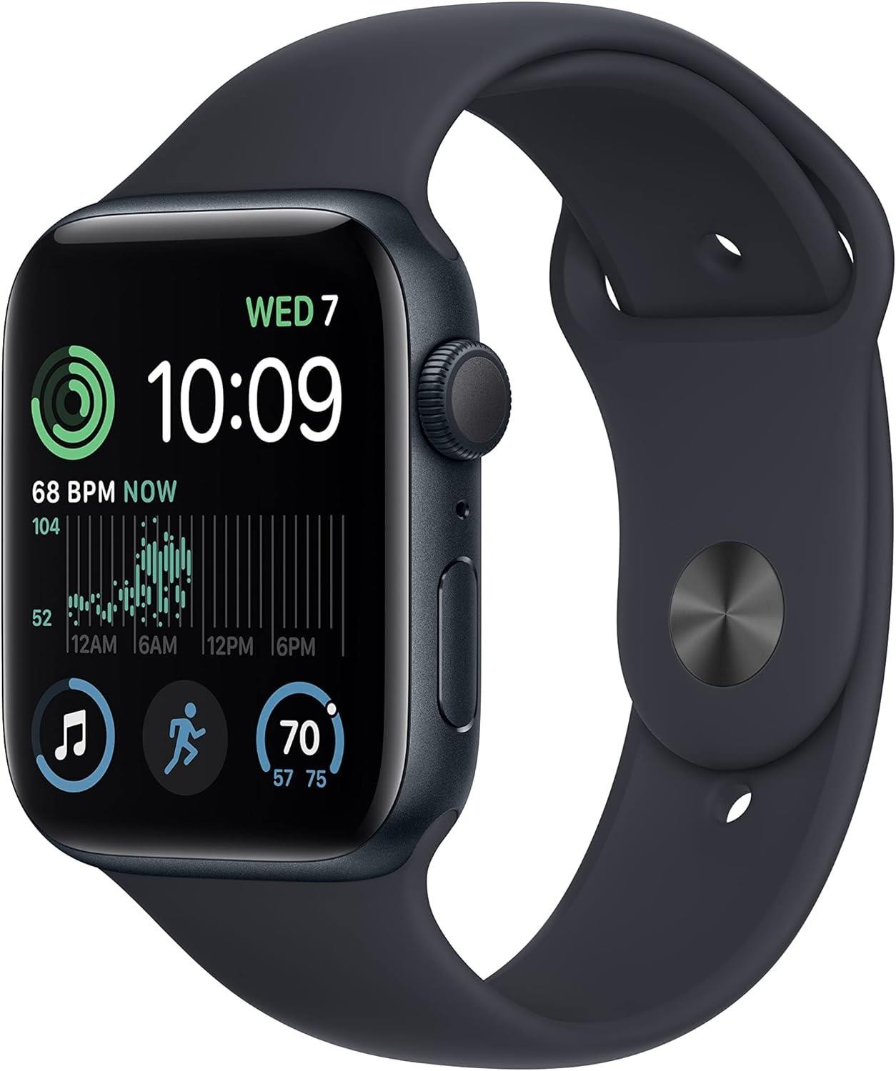 Apple Watch SE 2nd Gen 44mm Midnight Alum Midnight Sport Band S/M GPS Excellent