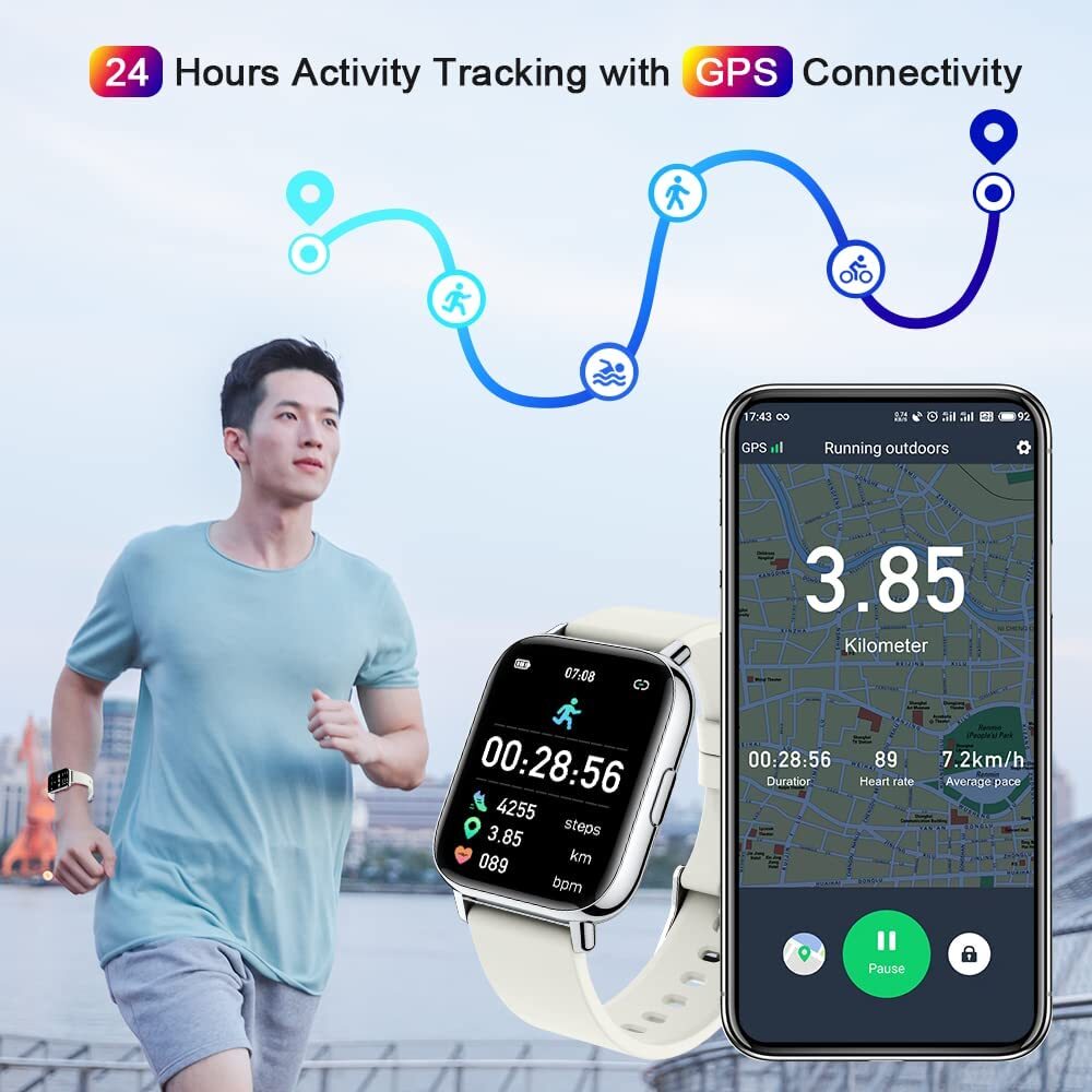 SmartWatch Fitness Tracker Waterproof Heart Rate Monitor Compatible with iPhones