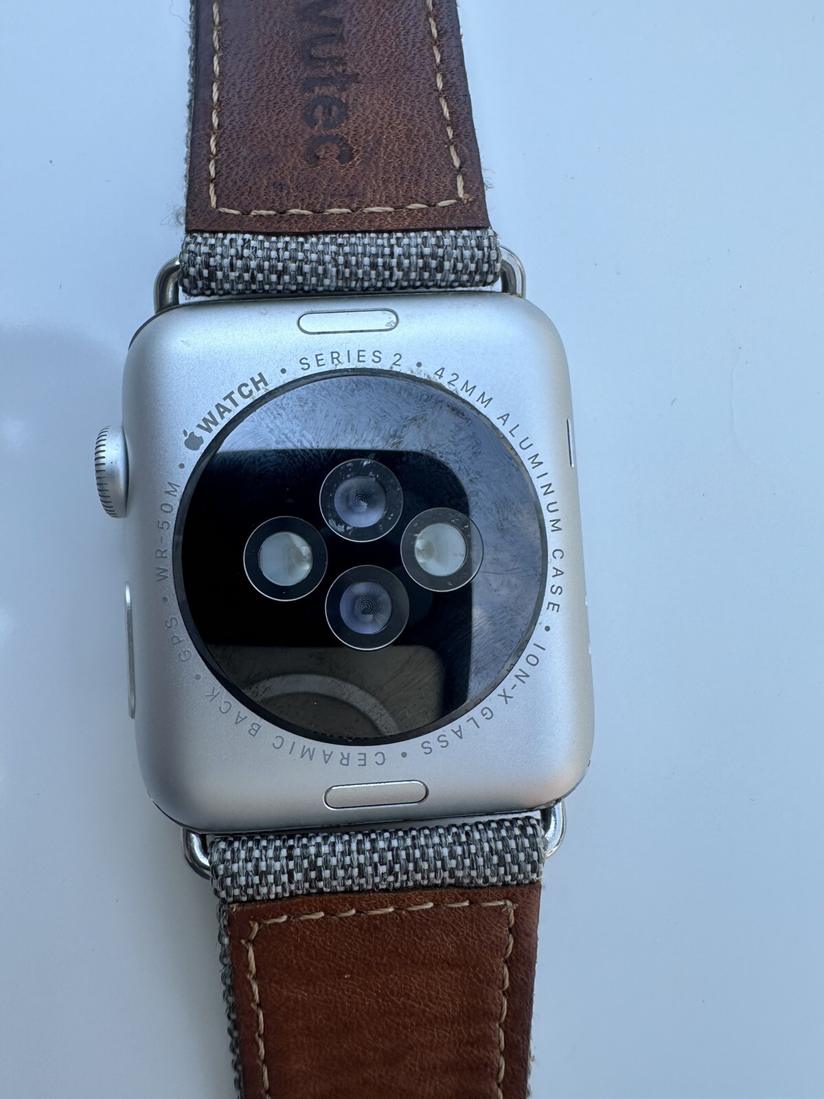Apple Watch Series 2 42mm Silver Case Evutec Hand Band GPS Watch A1758 Unlocked