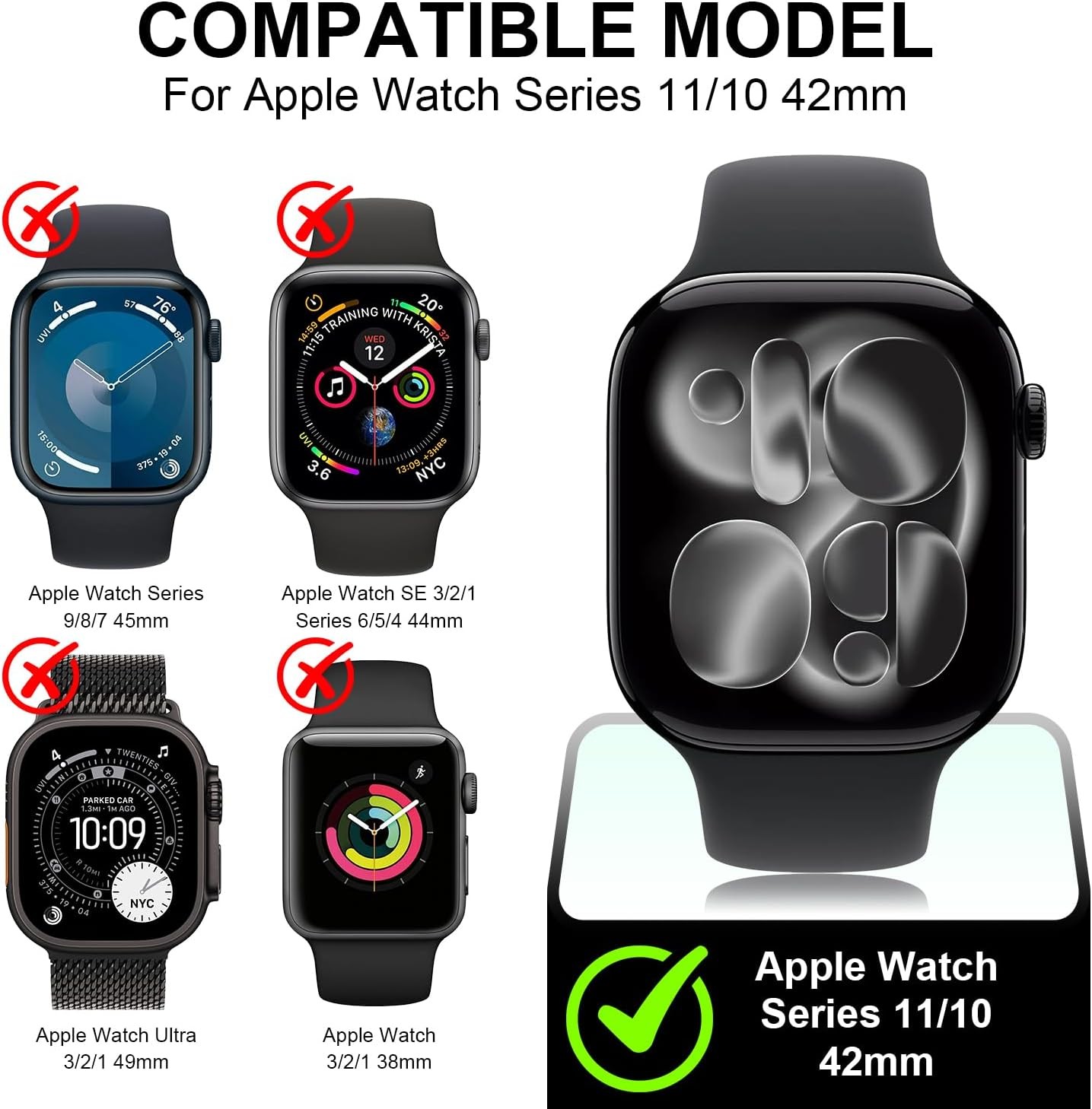 Colorful Tempered Glass Bumper Case 2-Pack for Apple Watch Series 10/11 42mm