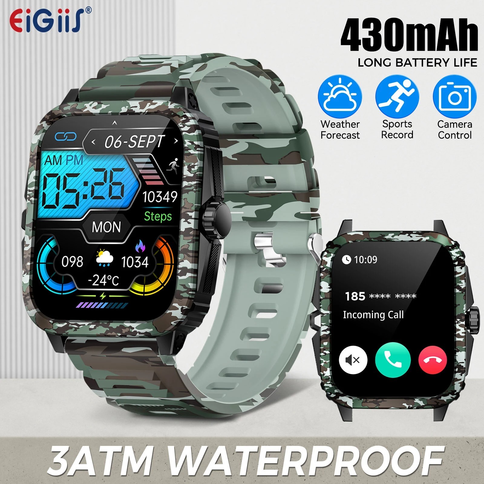 Tactical Smart Watch 3ATM Waterproof 1.96″ Fitness Tracker & Bluetooth