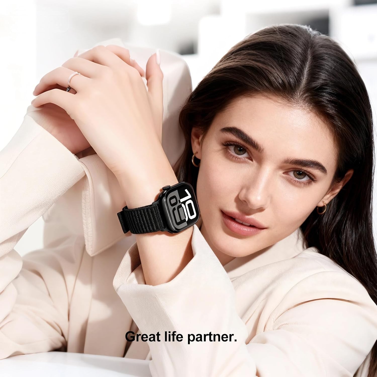 Breathable Black Nylon Soft Loop Band for Apple Watch Series 11 46mm, 7 45mm