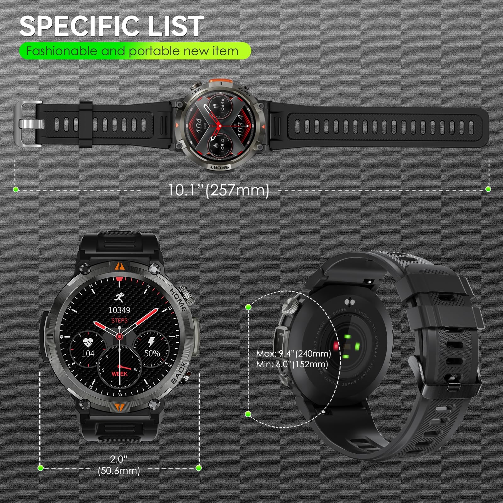 Lanikar Military Smart Watch For Men Led Flashlight 1.45 Hd Outdoor Tactical