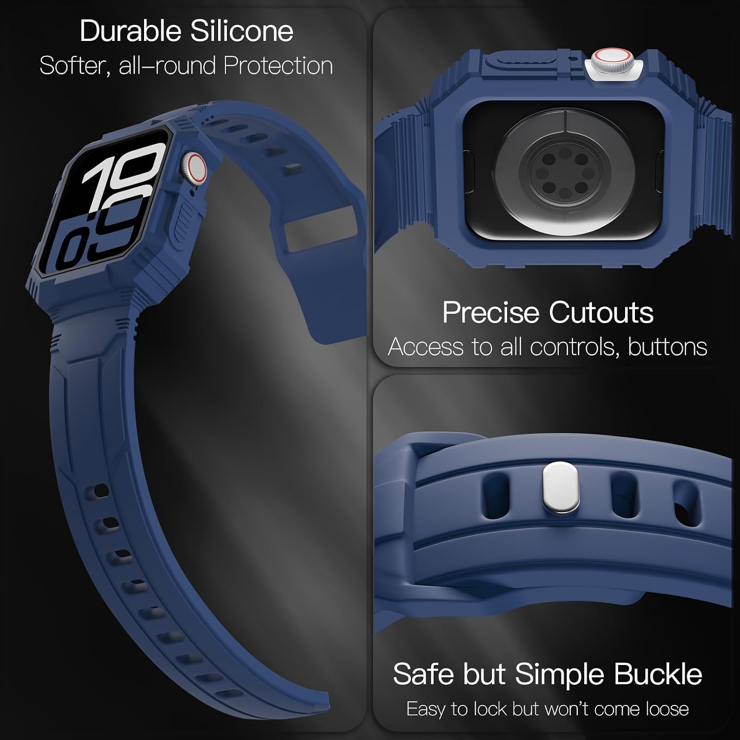Rugged Silicone Sport Band Case for Apple Watch 38mm 40mm 41mm Shockproof Bumper