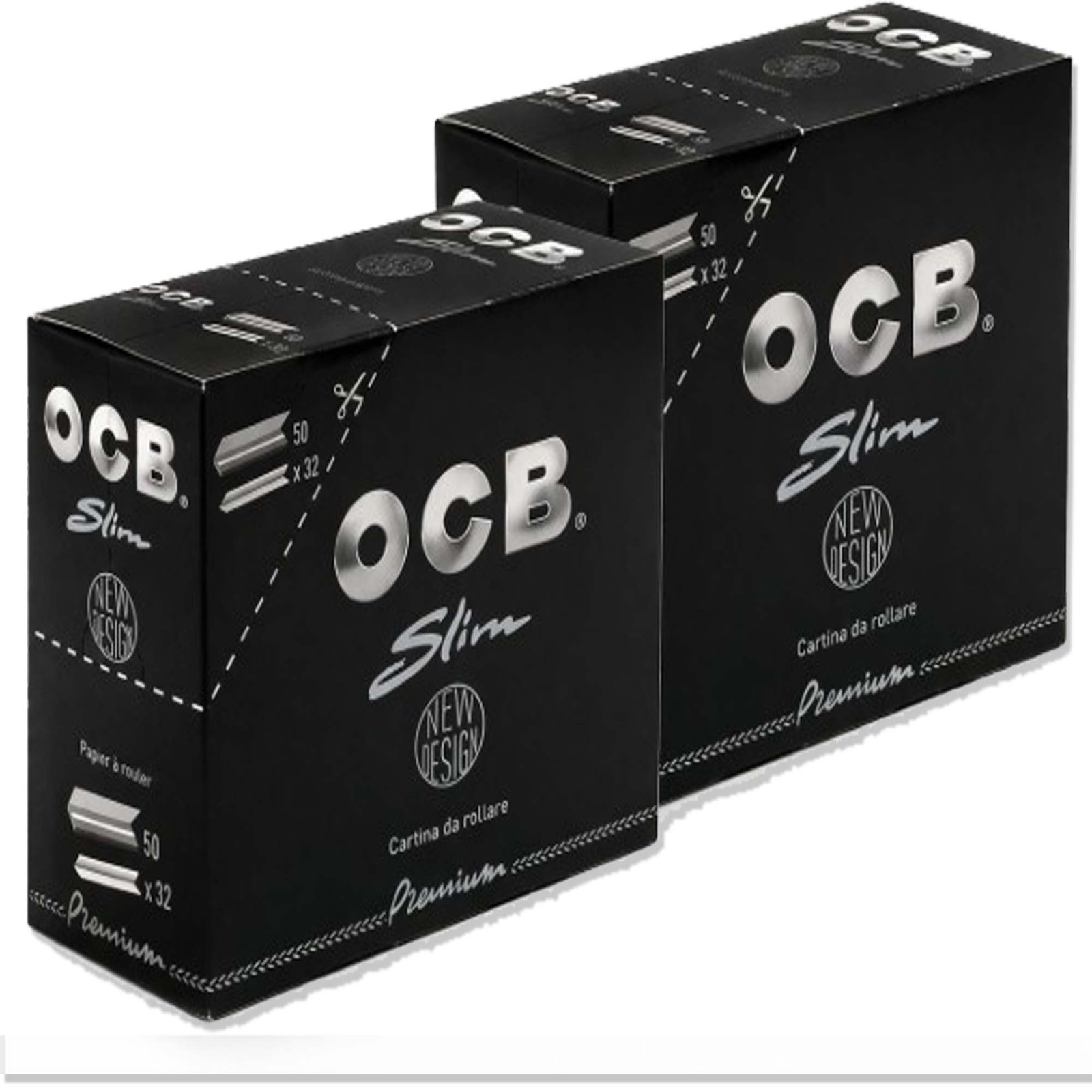 2 Pack OCB Premium Black King Size Slim Cartine 50 Libretti Box