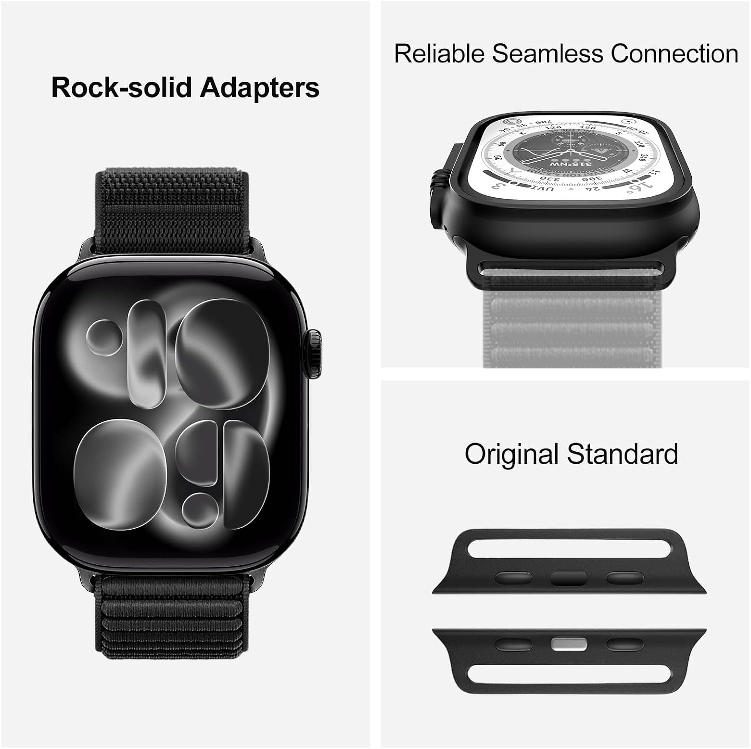 Breathable Black Nylon Soft Loop Band for Apple Watch Series 11 46mm, 7 45mm