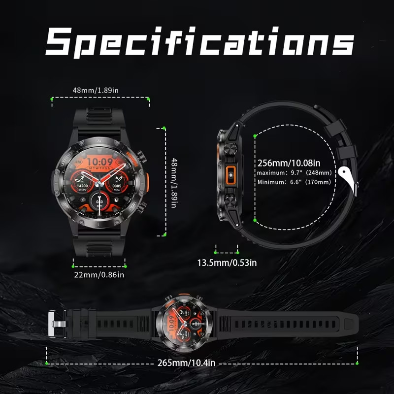 Smart Watch Military Tactical Men Sport Heart Rate Fitness Tracker Wristwatch