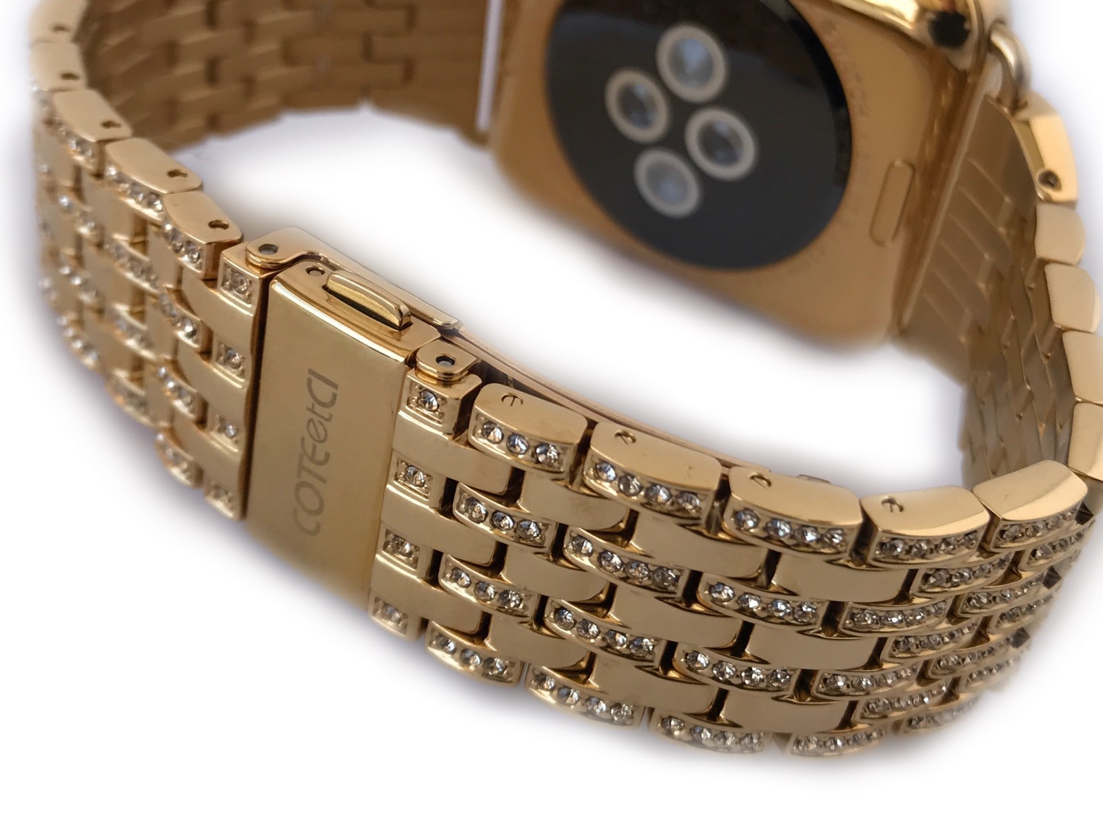 24K Gold Plated 42MM Apple Watch SERIES 2 Gold Links Band w Diamond Rhinestone