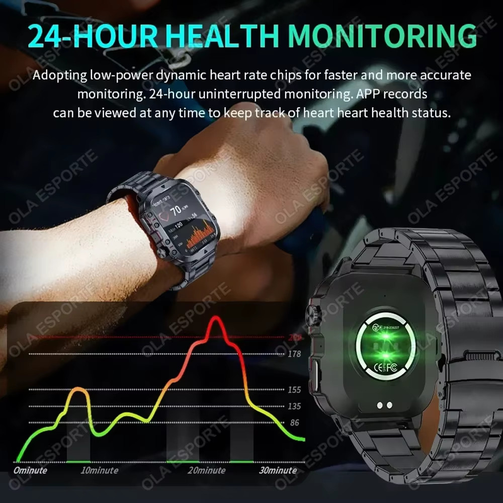 Original Men Smartwatch Flashlight Bluetooth Call Fitness Clock IP68 Waterproof