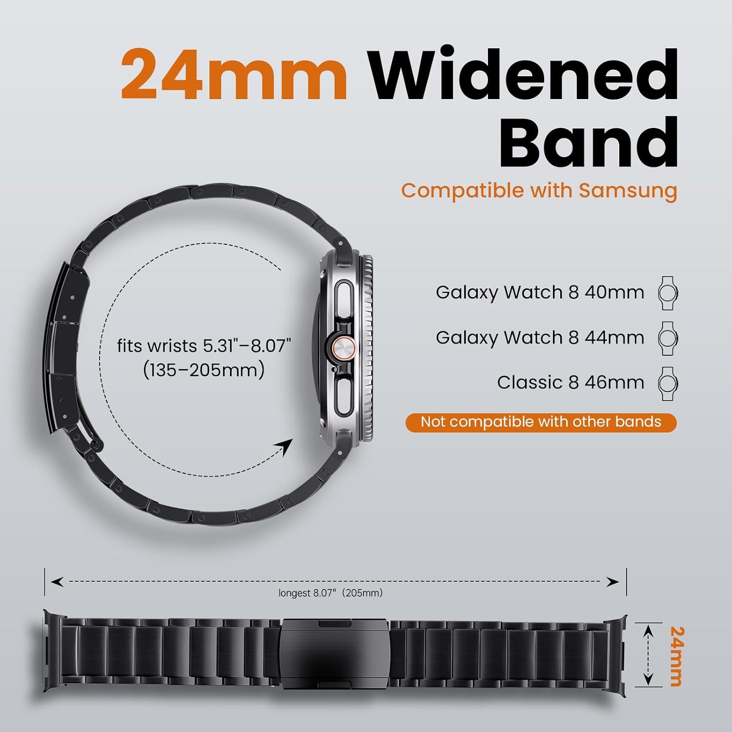 Case For Samsung Galaxy Watch 8 40mm 44mm & 8 Classic 46mm, Adjustable Titanium