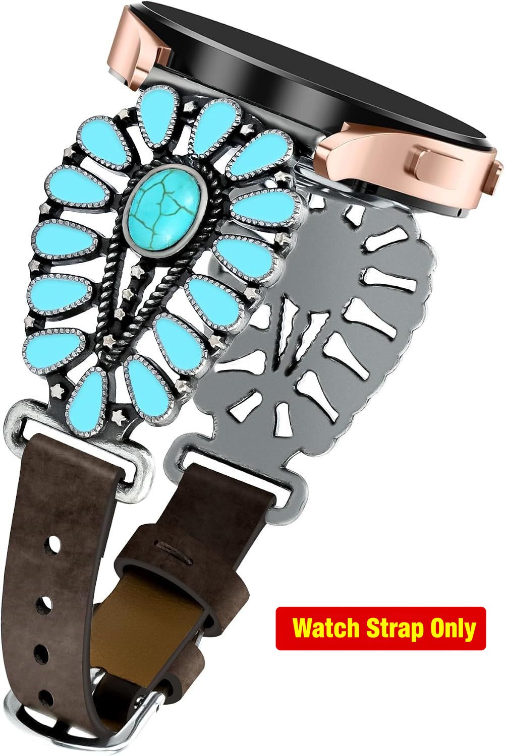 Western Boho Leather Strap for Samsung Galaxy Watch 7 40mm 44mm, Brown/Turquoise