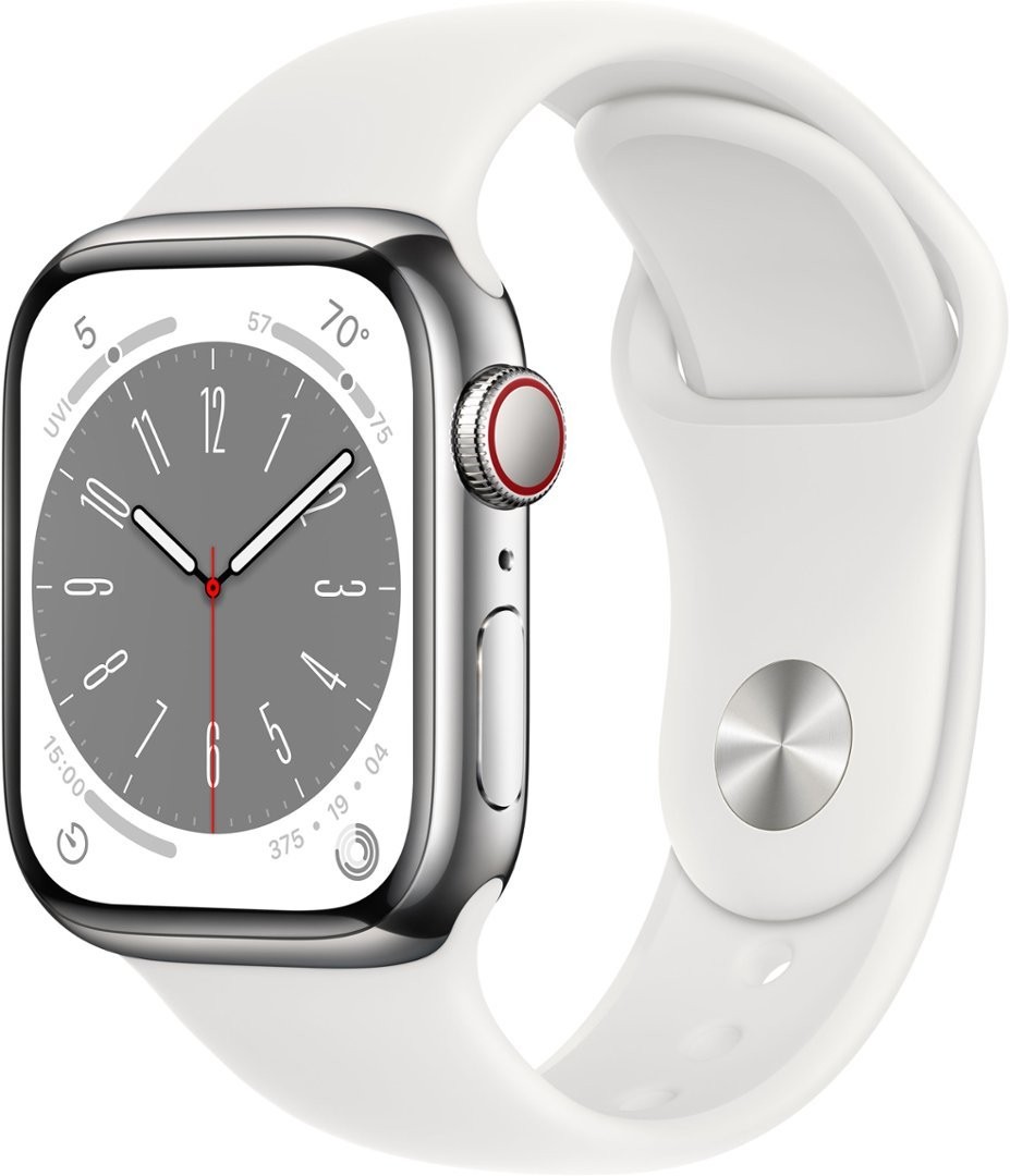 Apple Watch Series 8 (GPS + LTE) 41MM Stainless Steel Case White Sport Band