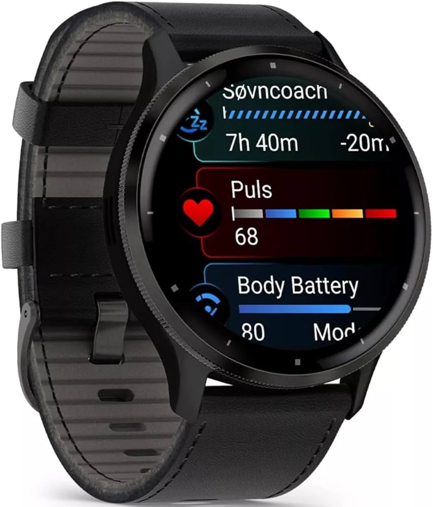 Garmin VENU 3 Leather Smartwatch + AMOLED Silicone Strap 45mm 010-02784-52