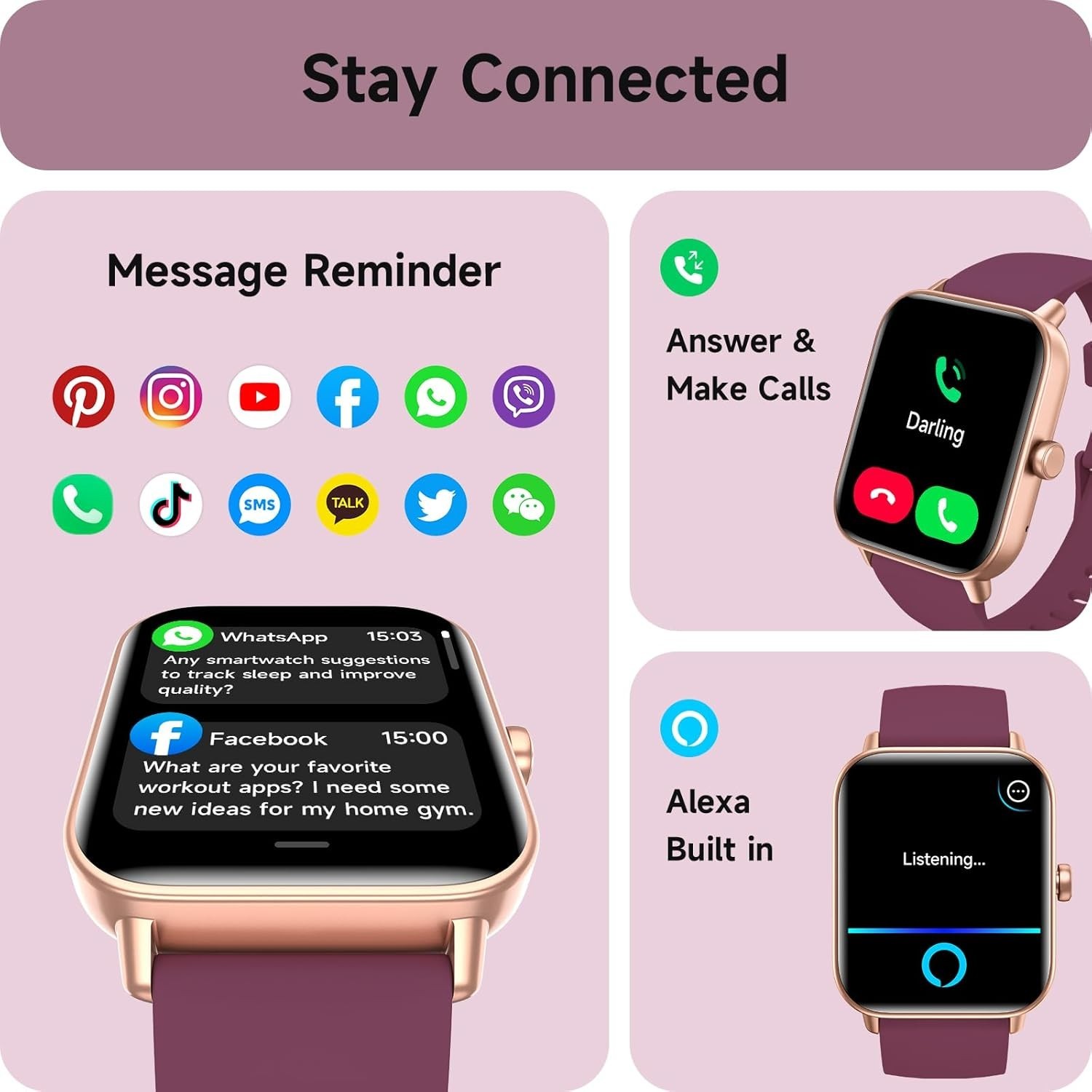 Smart Watches for Women Answer/Make Calls, AI Alexa Built-in, 1.8″ Touch Scre…
