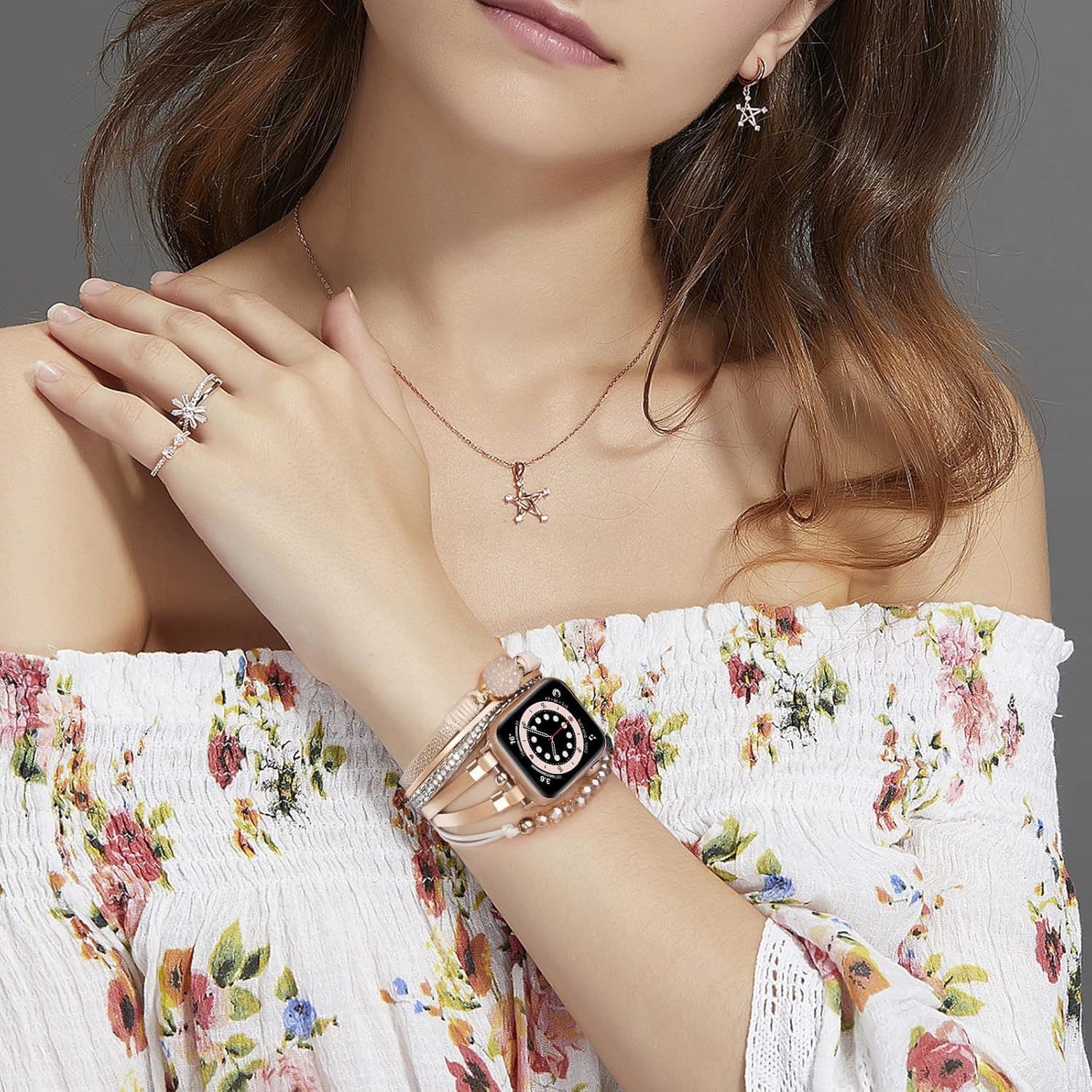 Boho Beaded Leather Watch Band for Apple Watch 42/40mm Series 11 10 9 Women