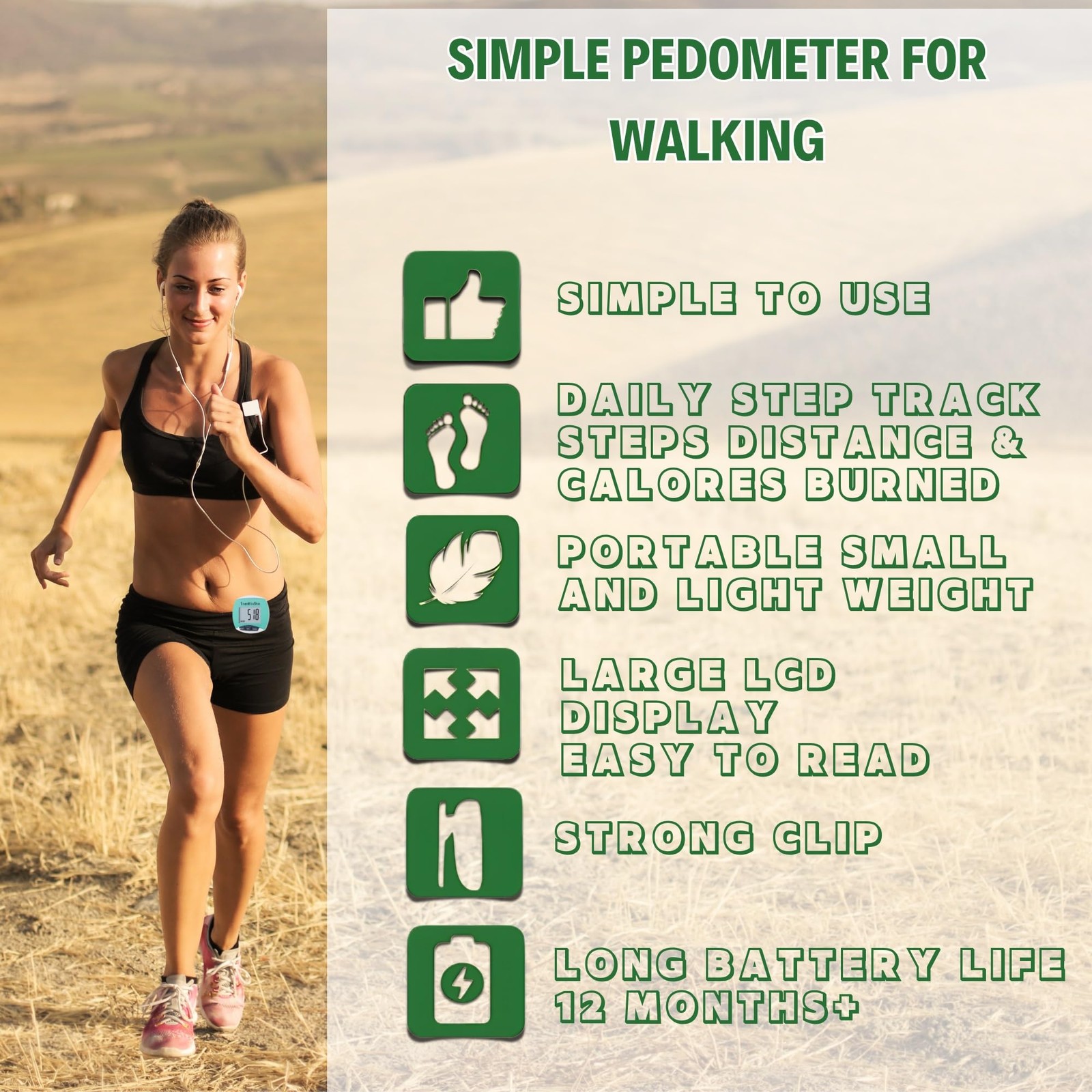 Pedometer for Walking Steps and Miles,Simple Step Counter Clip on Pedometer for