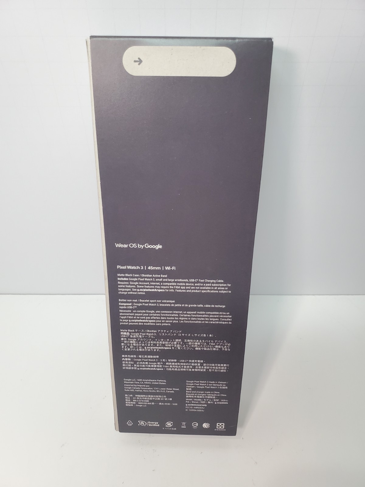 New & Seal Google Pixel Watch 3 45mm Wi-Fi Matte Black Obsidian Band Free Ship