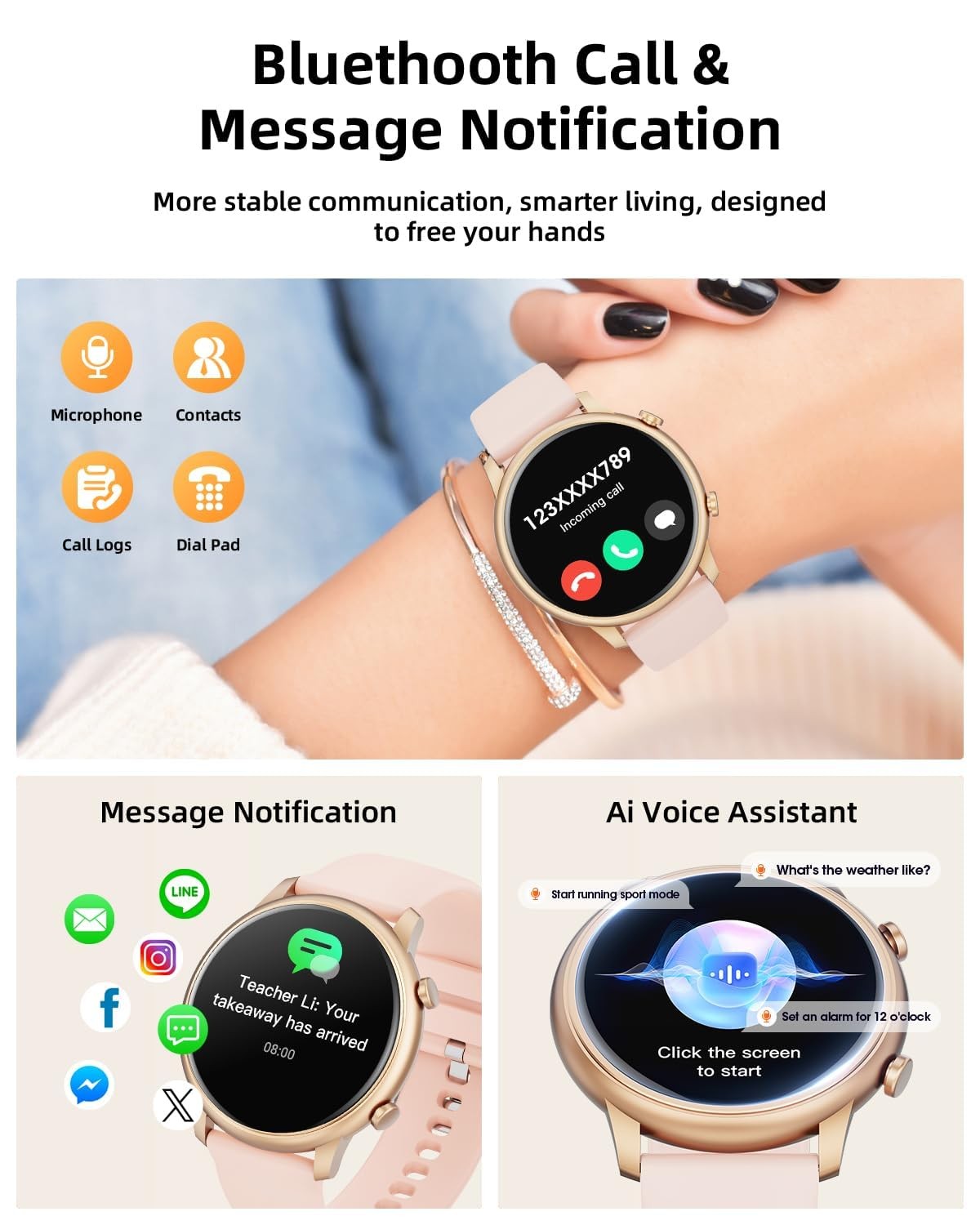 Smart Watches for Women Android Phones iPhone Compatible(Bluetooth Call),1.39…