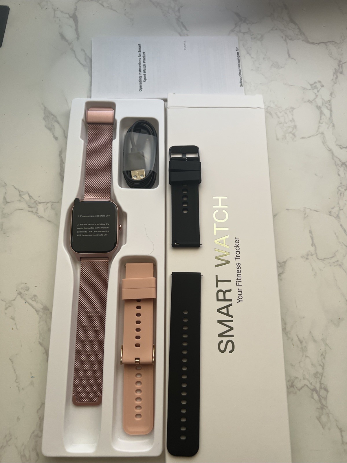 Smart Watch Set Gold Rose With 2 Extra Watch bands
