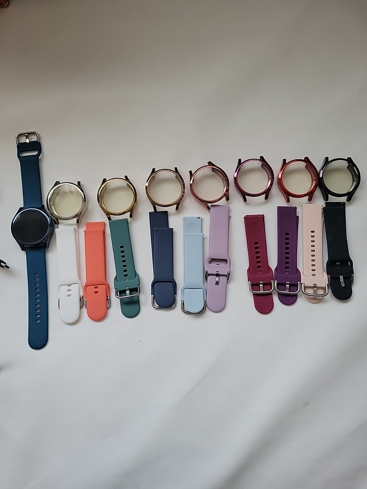 Samsung Smartwatch Blue Silicone Band Metal Case Android iOS Multiple Bands