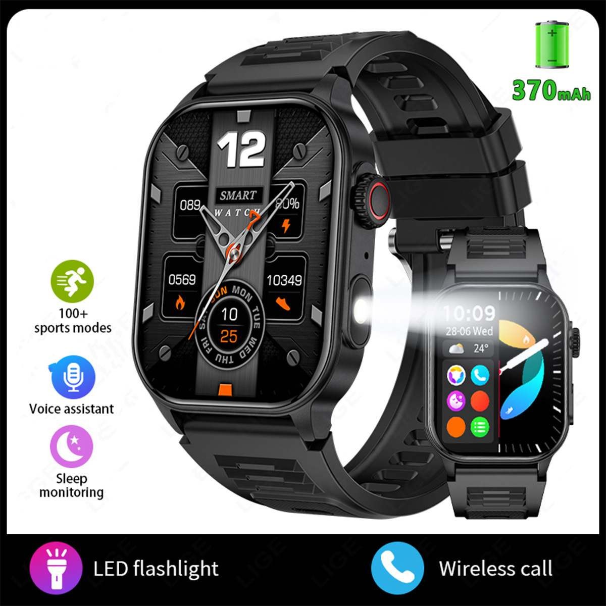 LIGE Smart Fitness Bluetooth watch Heart Rate Blood Pressure Health Monitoring