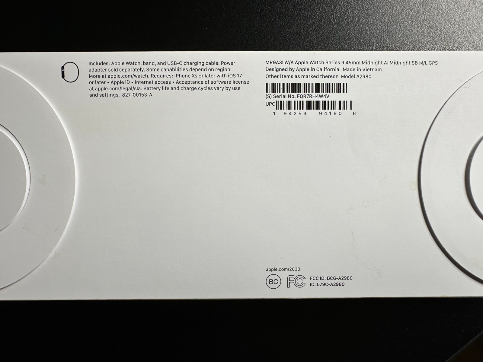[NEW] Apple Watch Series 9 45mm Aluminum Body w/ Sport Band – Midnight (GPS)