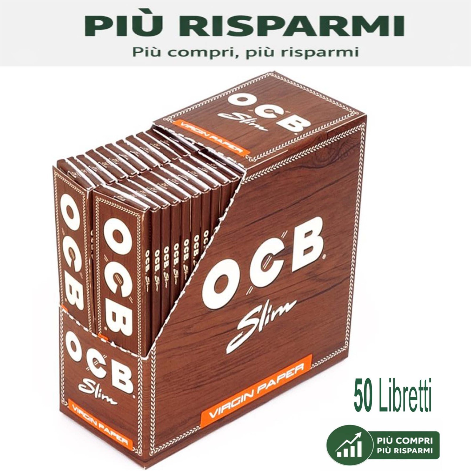 OCB Brown Virgin King Size Slim Cartine Lunghe 50 Libretti Originali