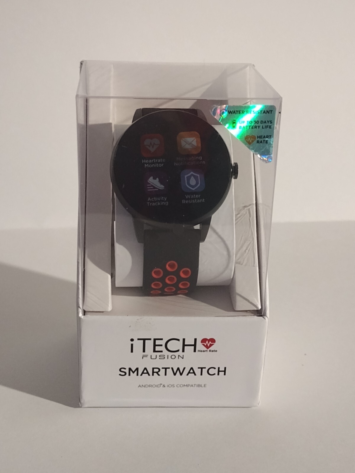 iTech Fusion Smartwatch Android & iOS Compatible Black/Red. Father’s Day gift
