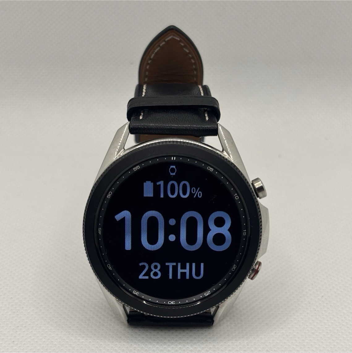 Samsung Galaxy Watch3 45mm Silver Stainless Steel, Black Leather Band, 8GB