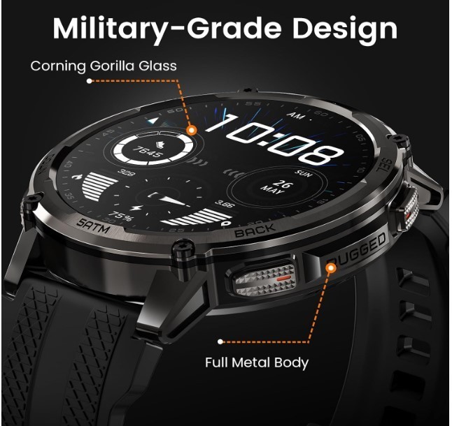 KOSPET Tank T4C Smart Watch for Men with LED Flashlight, GPS+Compass