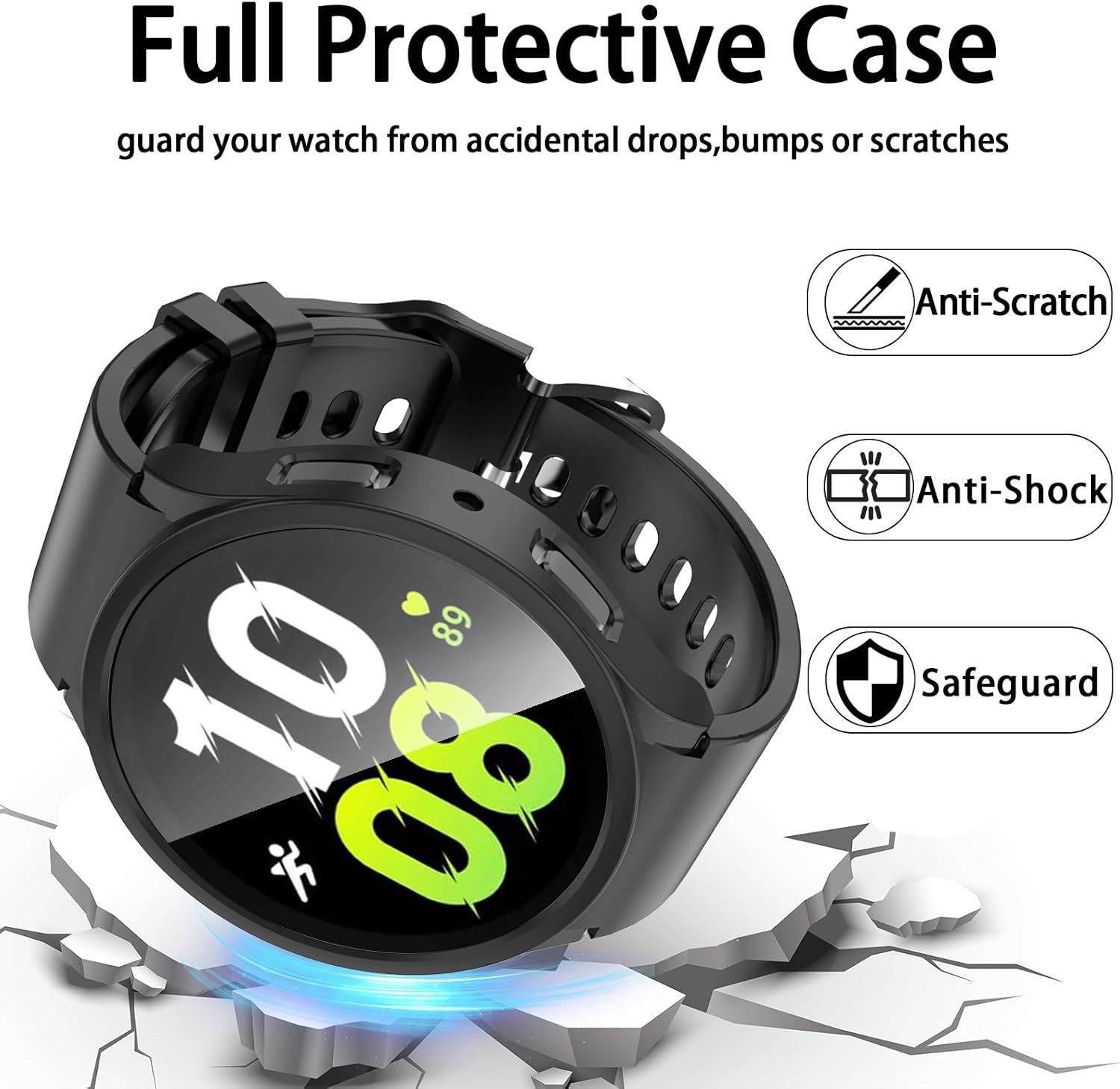 6+6 Pack HD Anti-Fog Tempered Glass Screen Protector Case for Galaxy Watch 5 40m