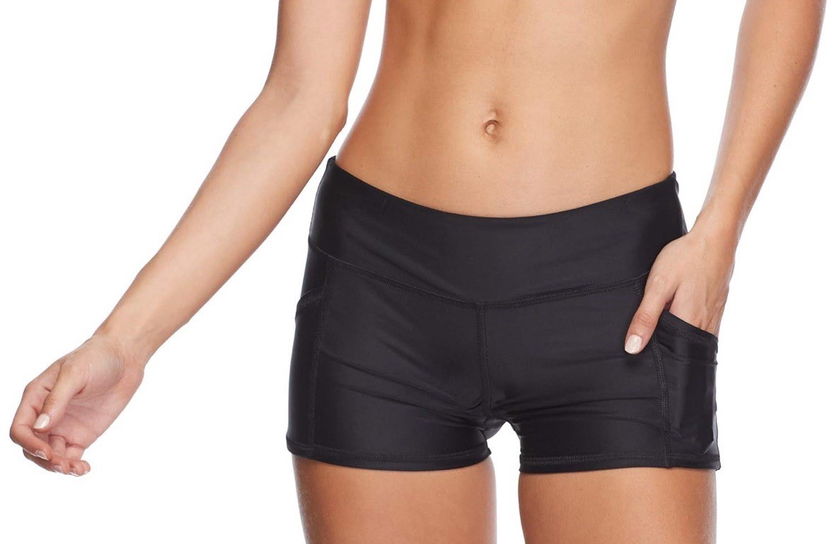 Women’s Standard Rider Elastic Waist Hybrid Swim Short with UPF 50+, Black, M…