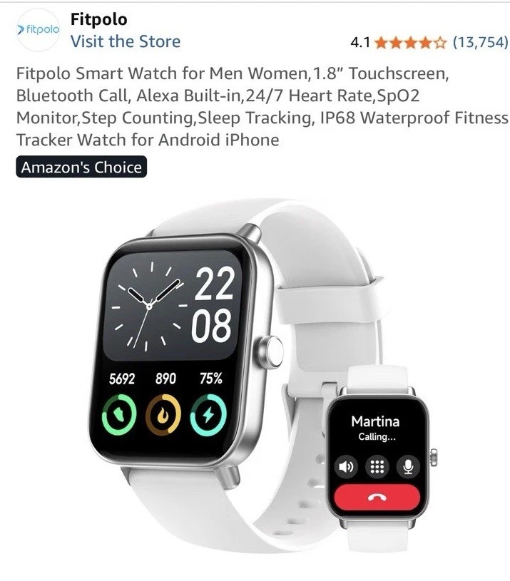 Fitpolo 1.8″ HD IDW13 Smart Watch for Women & Men – White
