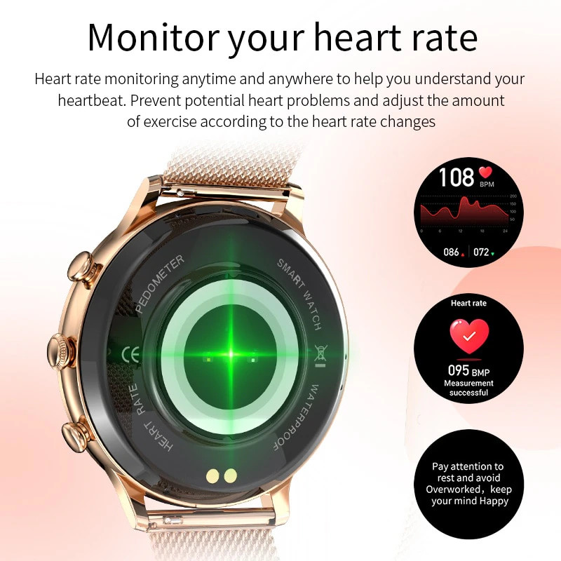 Fashionable Women Sports Waterproof Heart Rate Bluetooth IOS Android Smartwatch