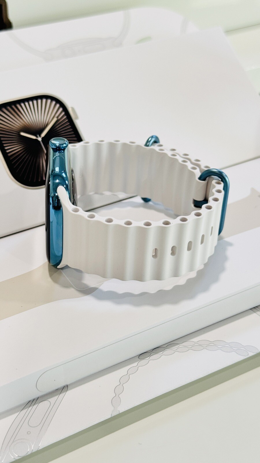 Custom Anodized Sky Blue Gold 46MM Apple Watch SERIES 10 White Ocean Band