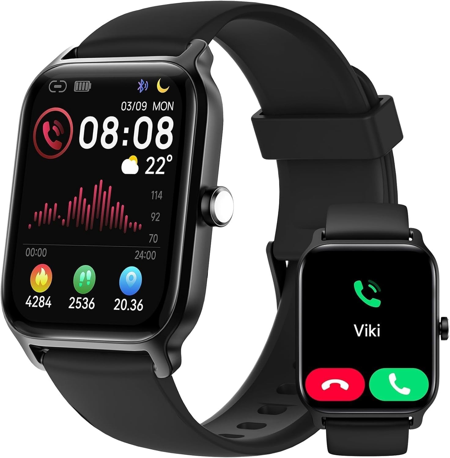 Tensky Smart Watch Black Built-in Alexa 1.85″ HD Touchscreen Waterproof For Men