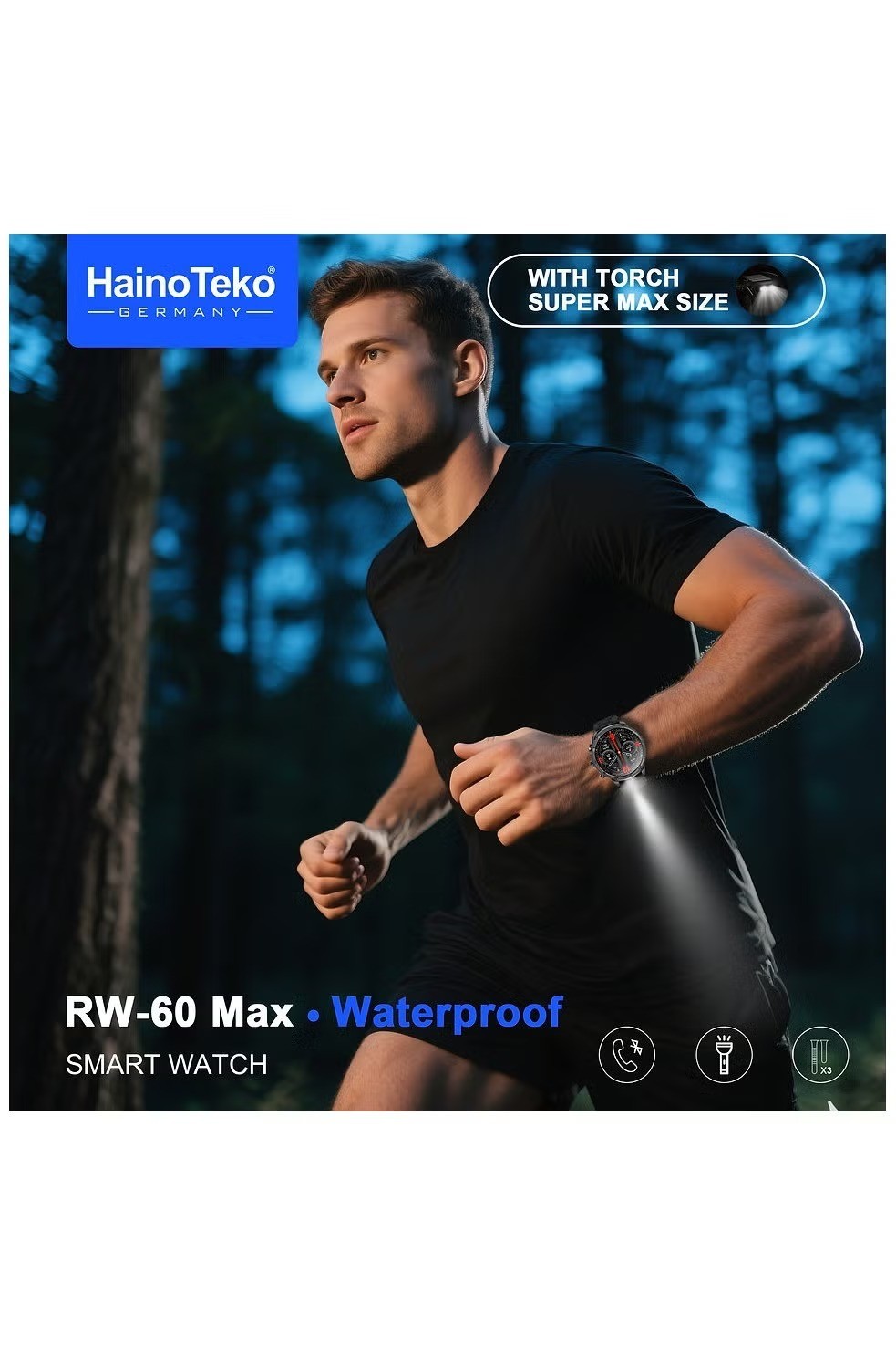Haino Teko Smart Watch Men RW-60 Max AMOLED Touchscreen Fitness Tracker 3 Straps