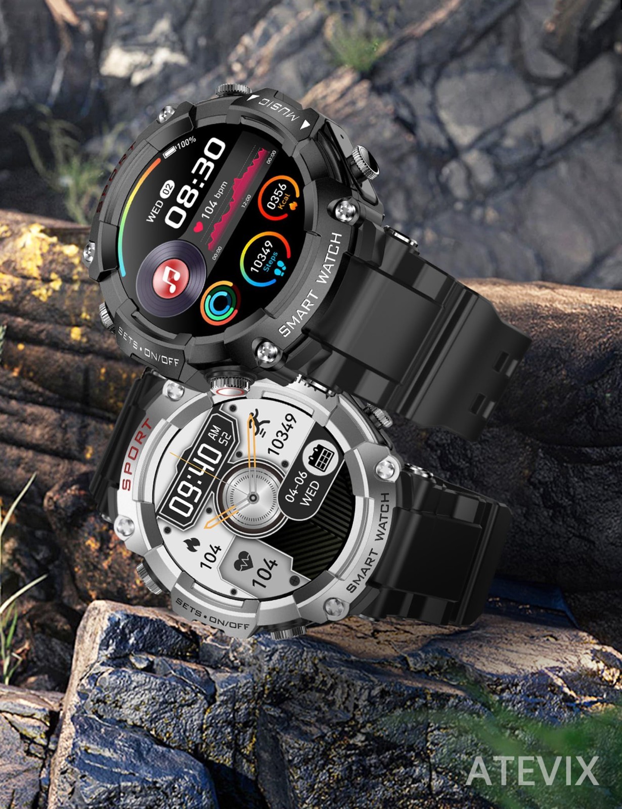 Smart Watch with Bluetooth Earbuds, Fitness Tracker, Military Resistant, Heart R