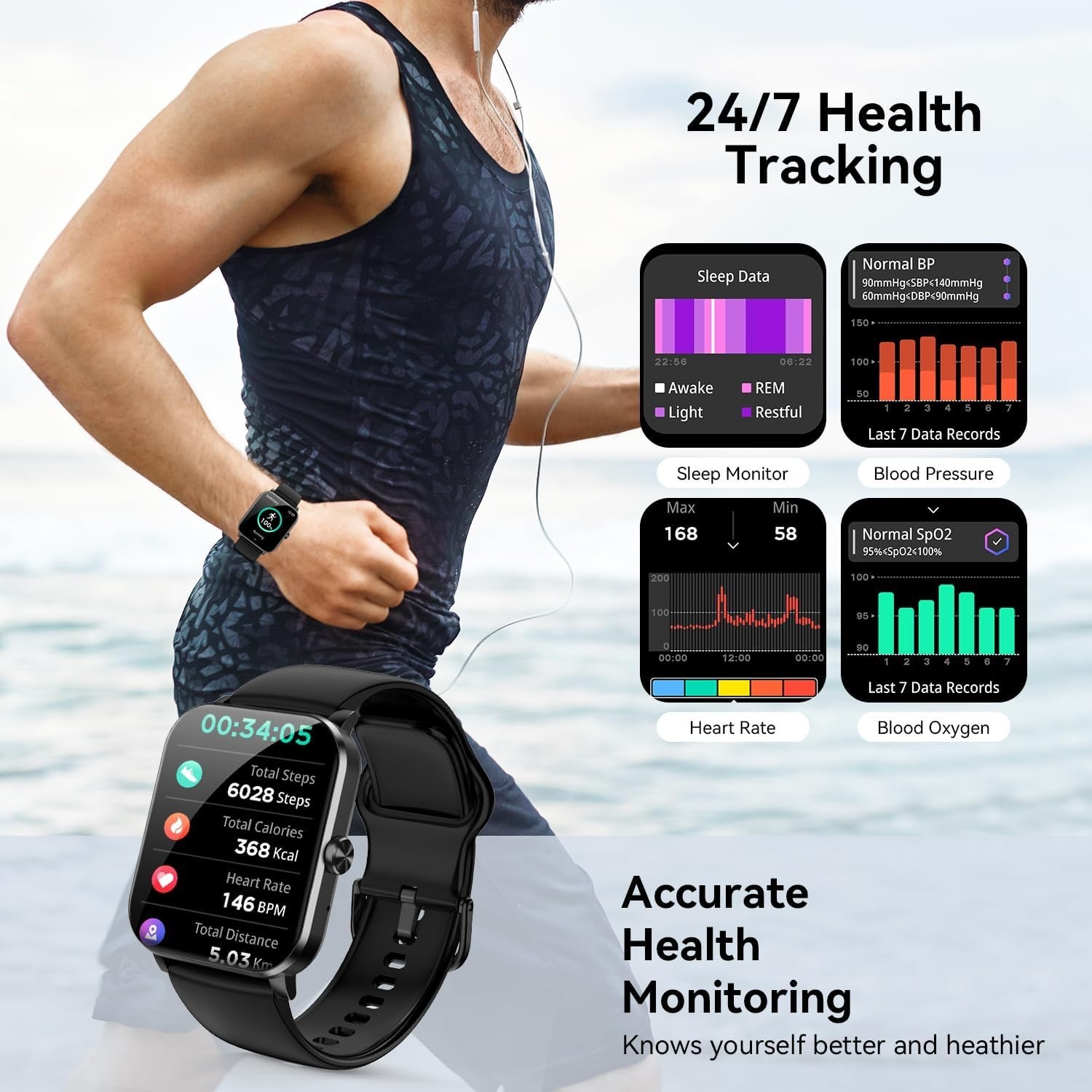 Smart Watch, 1.85″ Smartwatch for Men Women Calls, Heart Rate, Sleep