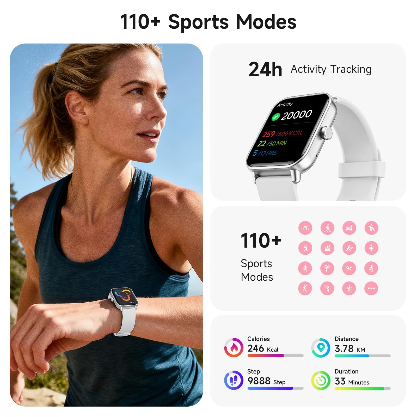 Women’s Smart Watch 1.85″ AMOLED Display, Fitness Tracker, Heart Rate, IP68 Wate