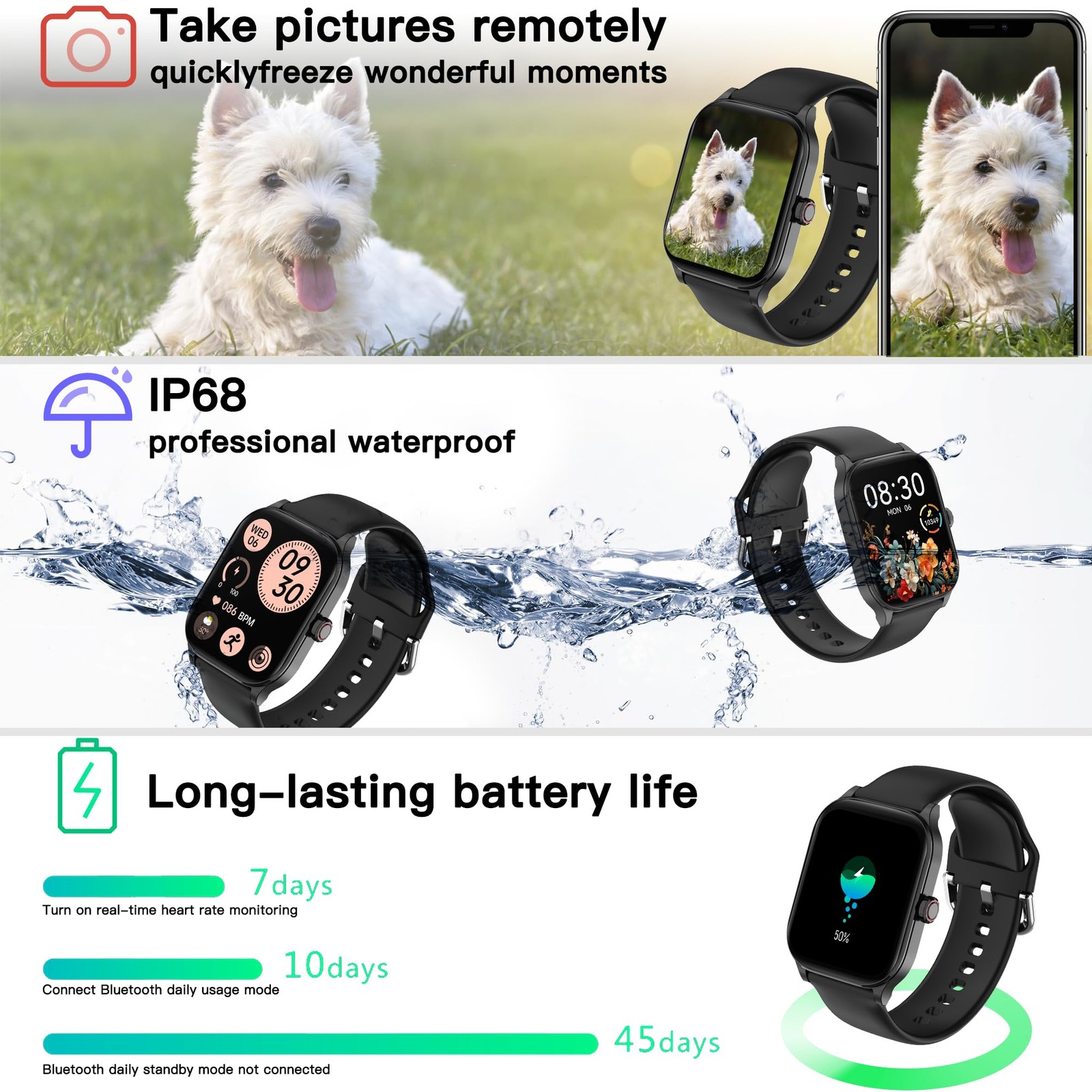 Smart Watch (Answer/Make Call), 2.01″ Smartwatch for Android Phones and iPhone