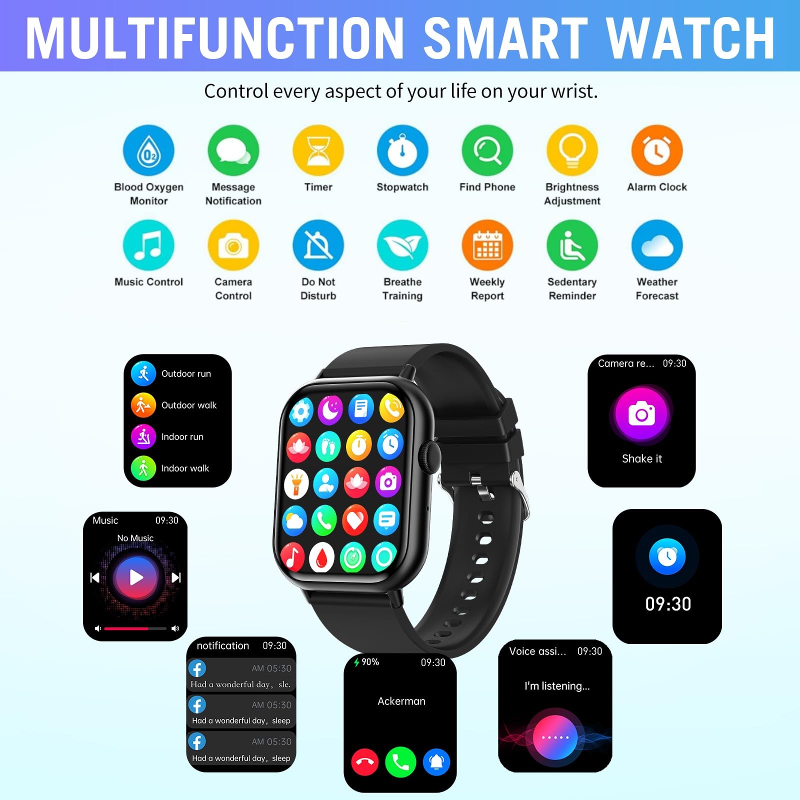 Smart Watches for Men Women, 2.01″ HD Screen Fitness Tracker Watch with /Hear…