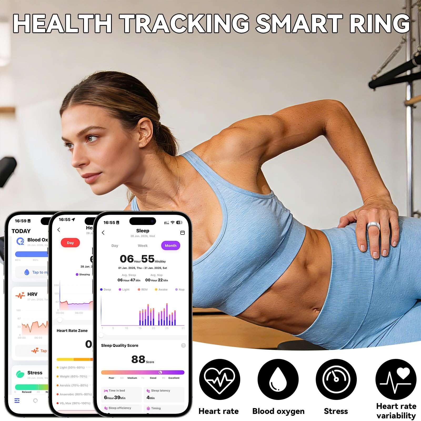 Osawalla Smart Ring for Women Men,Fitness Tracker Ring,Heart Rate,Blood Oxyge…